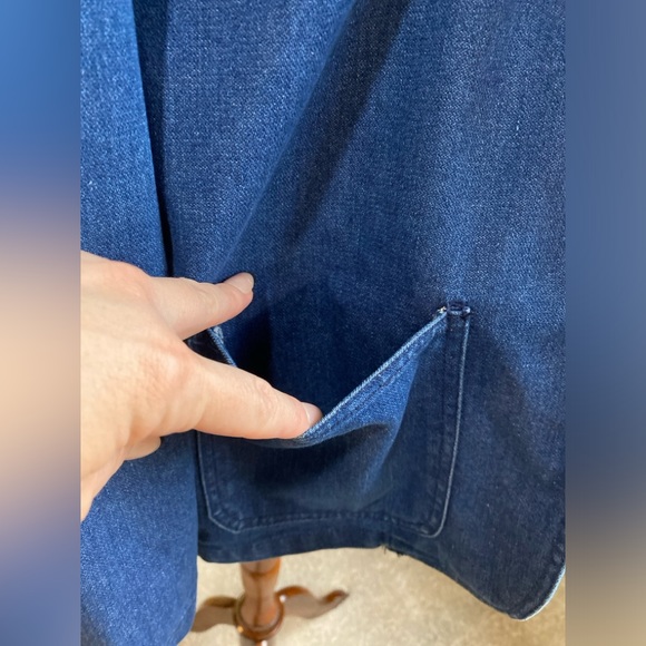 Vintage Denim Jean Jacket, 1970s, Solid Soft & Muted Blue, Big Pockets, S/M - Picture 3 of 12